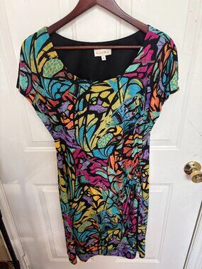 Laura Petites Abstract Cap-Sleeve Dress - Size 14P - Like New